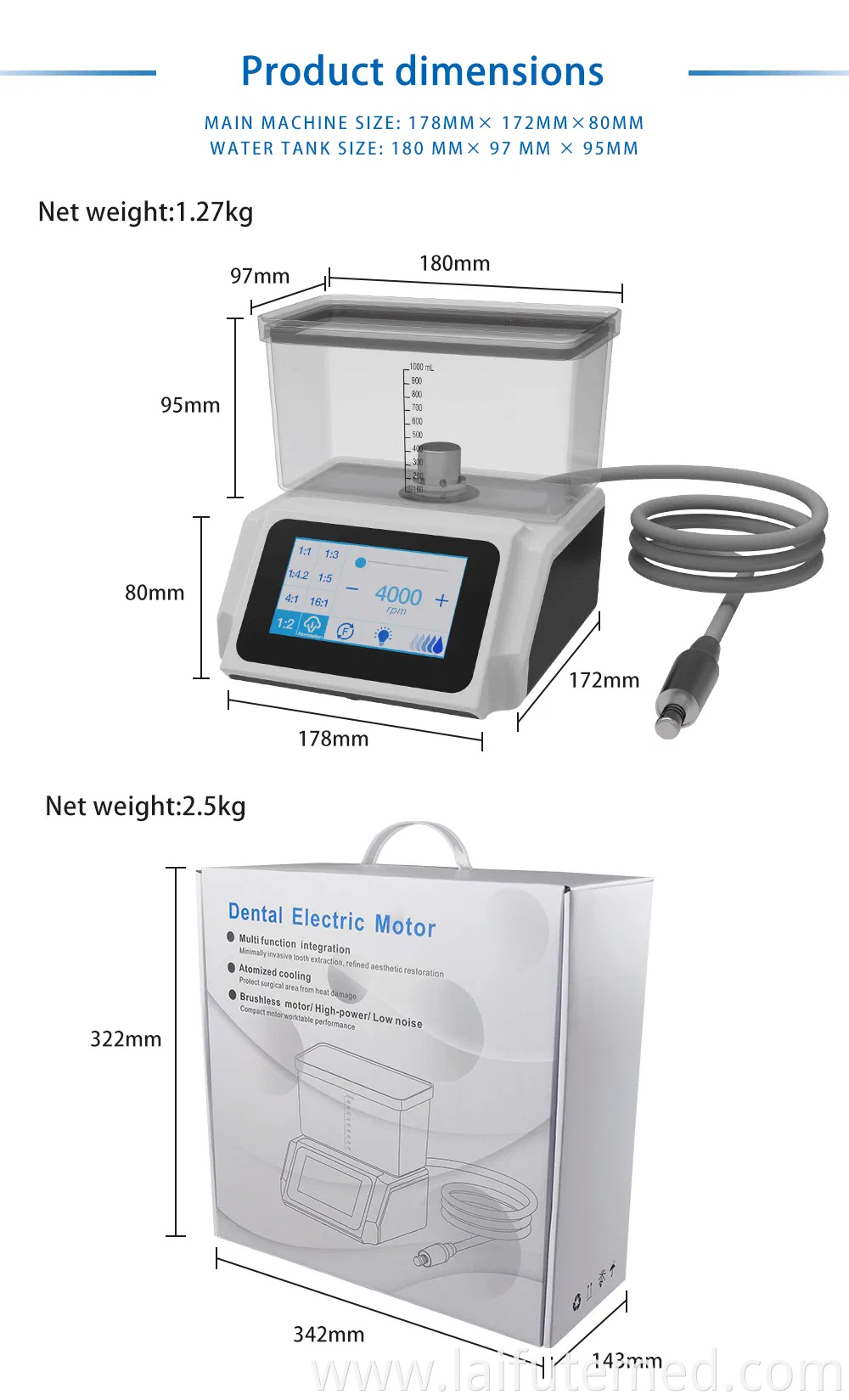 Dental Electric Micro Motor Power System with Water Tank LED Brushless